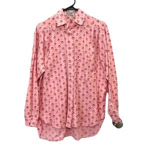 Vintage Pink Floral Button Down Polo Shirt Hi Low Hem Women’s Small